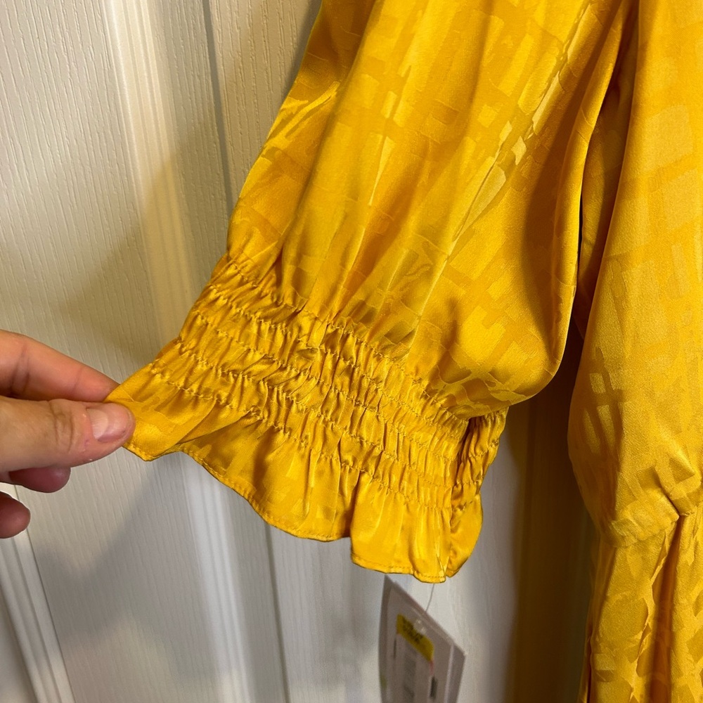💛”Maison Tara” NWT Mustard/Gold Satin Midi Dress w/ Front Tie Detail Size 18W💛 - Picture 6 of 14